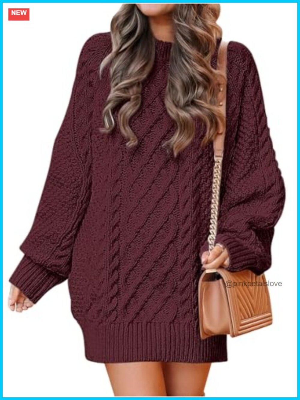 Oversized Cable Knit Mini Sweater Dress Long Sleeve Crewneck Pullover